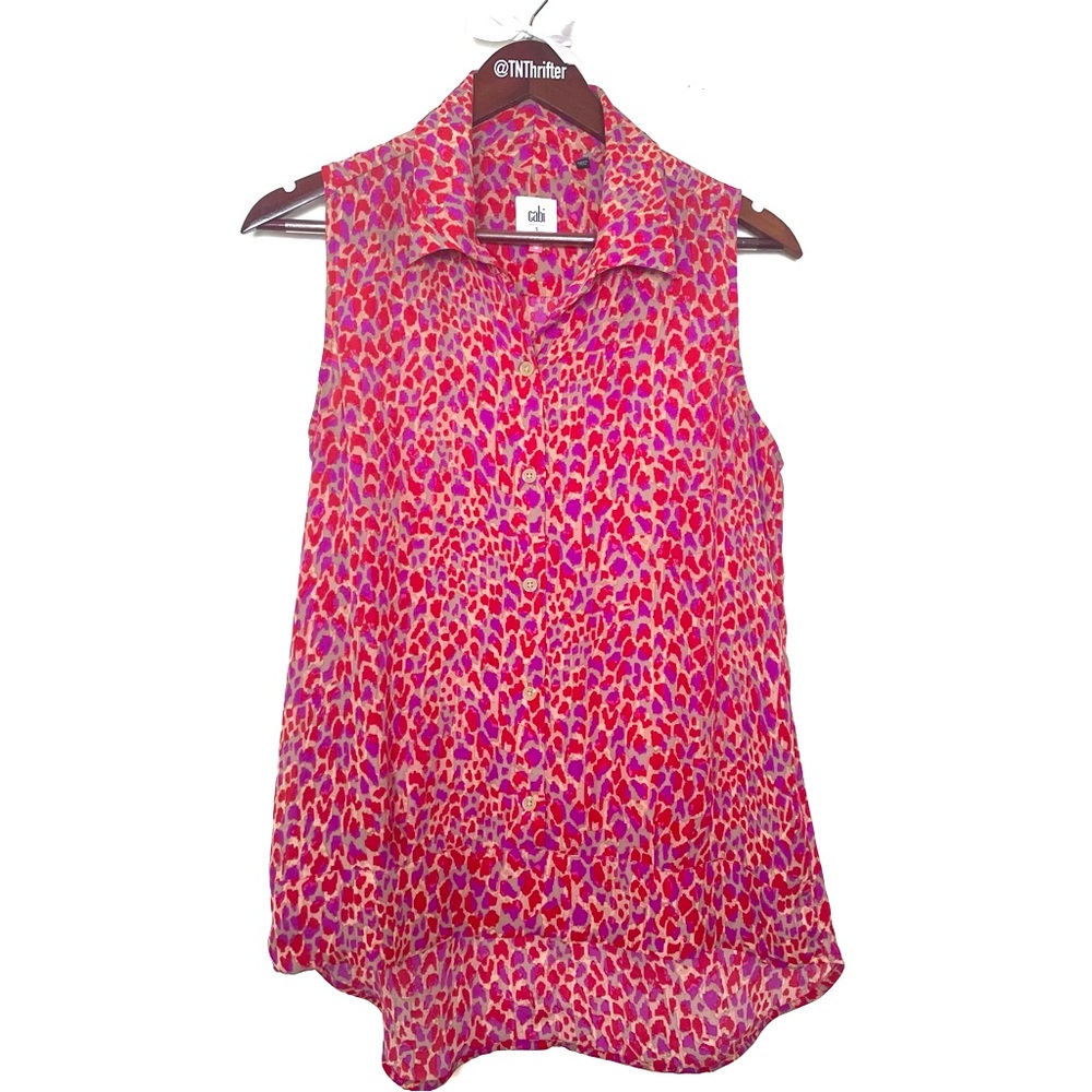 Cabi Women's Heartbreaker Button Down Sleeveless Tank Pink Small Summer Casual
